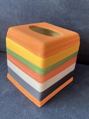 Tissue Box Cover Ceramic Seaport Multi Striped Square Terra Cotta South Western